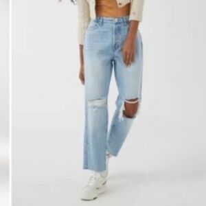 Urban Outfitters BDG Distressed Light Wash Button Fly Slim Straight Jeans 30